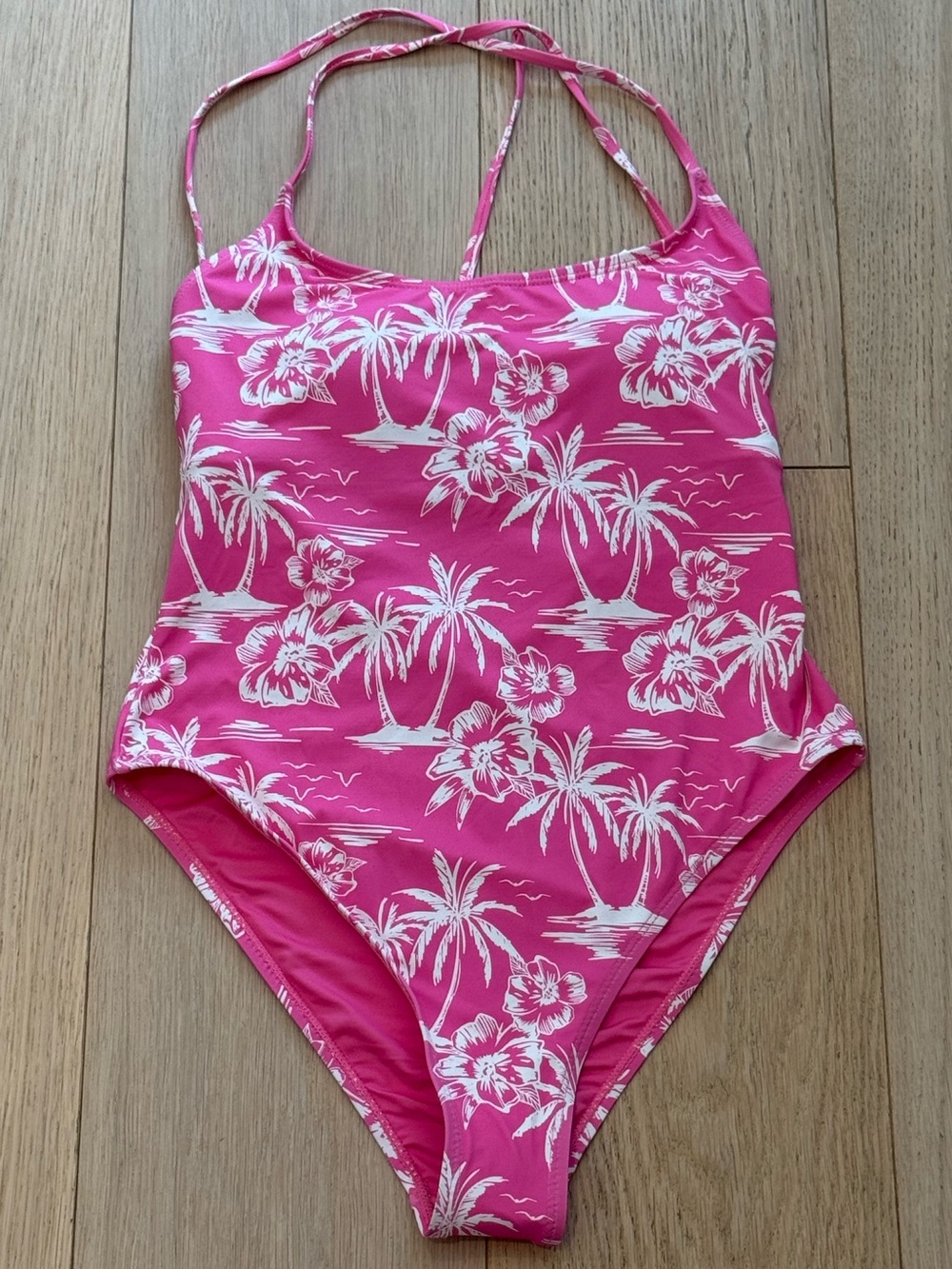 NWT Roxy Pink Tropical Palm Print One Piece Swimsuit Large Retail $158 Vacation